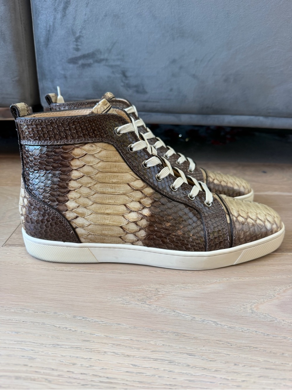 Christian Louboutin snakeskin Louis rantus orlato sz 46.5 13.5 brown tan